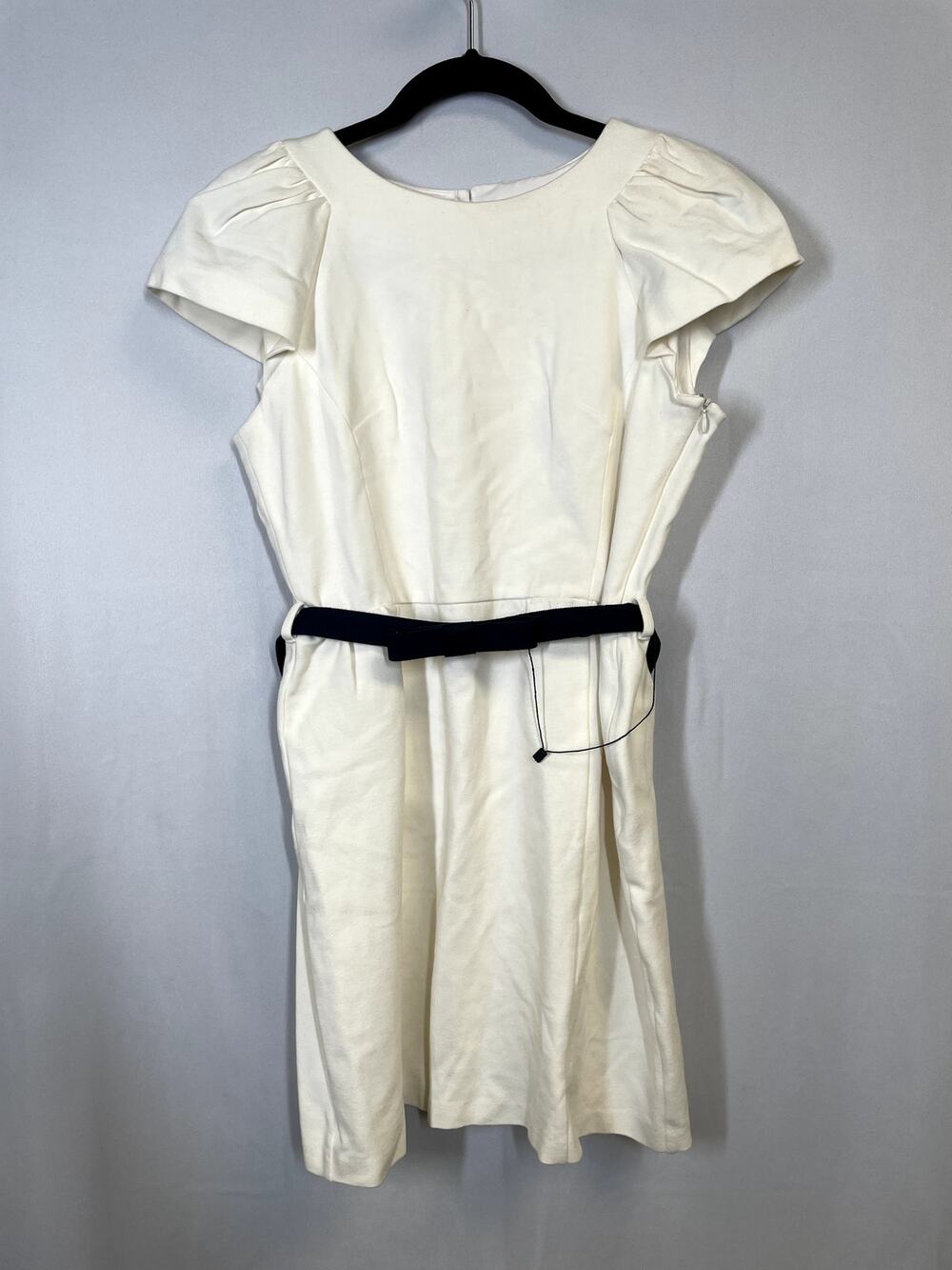 MILLY Cap Sleeve Grosgrain Bow Belt  Ponte Knit Sheath Dress White Size M
